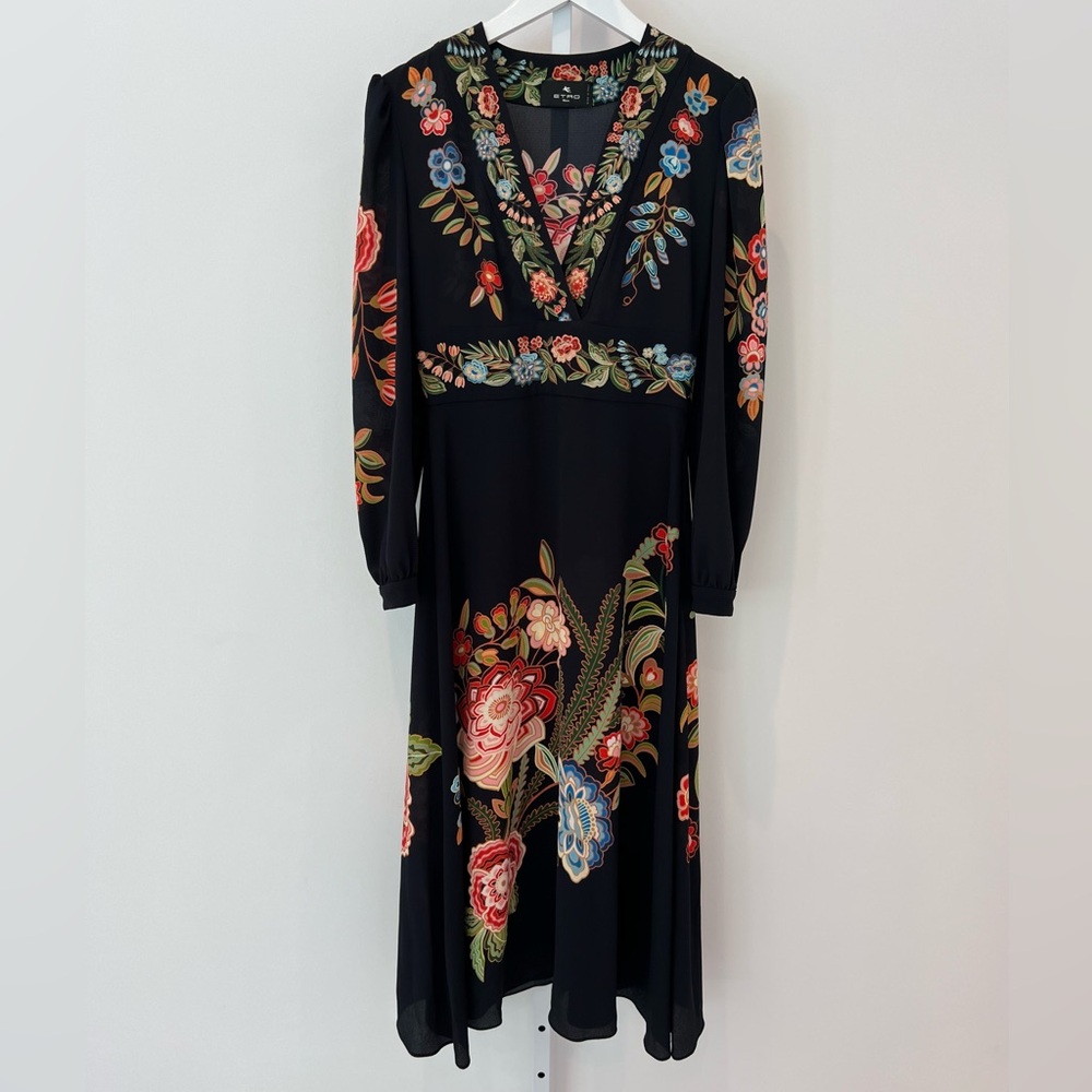 ETRO BLACK FLORAL LONG SLEEVE DRESS SIZE IT 42 / US 6 NWOTS!